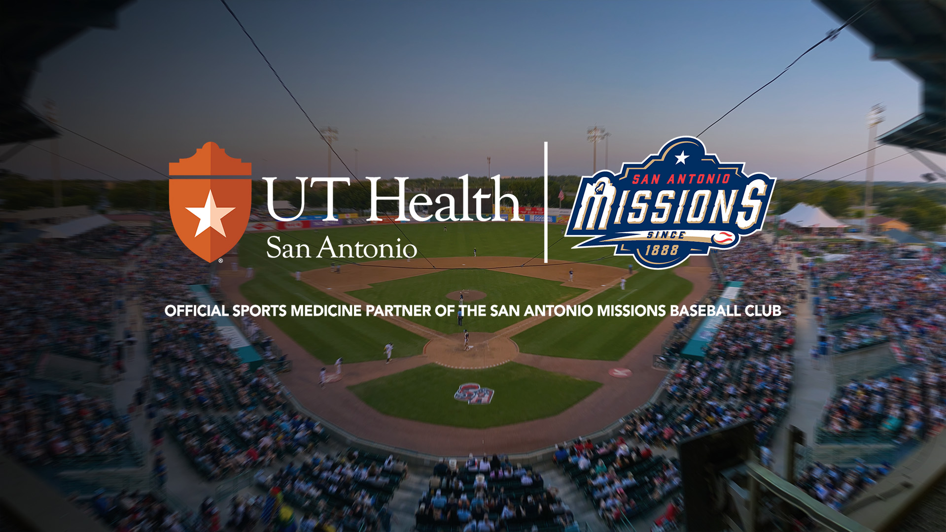 baseball field with san antonio missions, ut health san antonio logos overlay